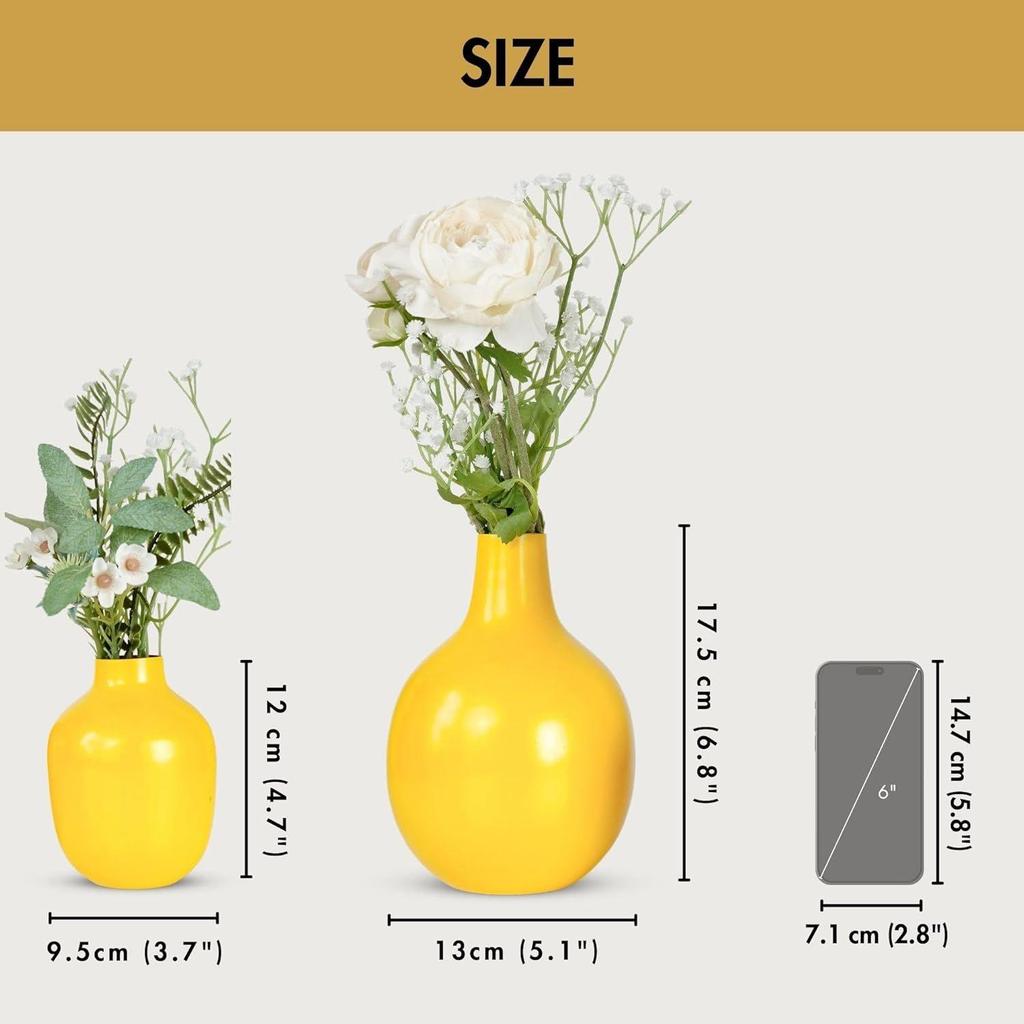 Metal Flower Vase for Home Decor| Decoration Item for Living Room Office| Table Decorative Flower Pot for Gifting | (Pack of 2,