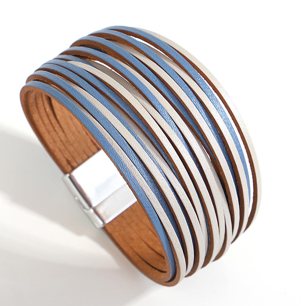 Bracelet Tendance Coloré en Cuir pour Femmes Hommes Boho Multicouche Bandes Fines Wrap Large Jonc Bracelets Bijoux de Fête Cadeaux