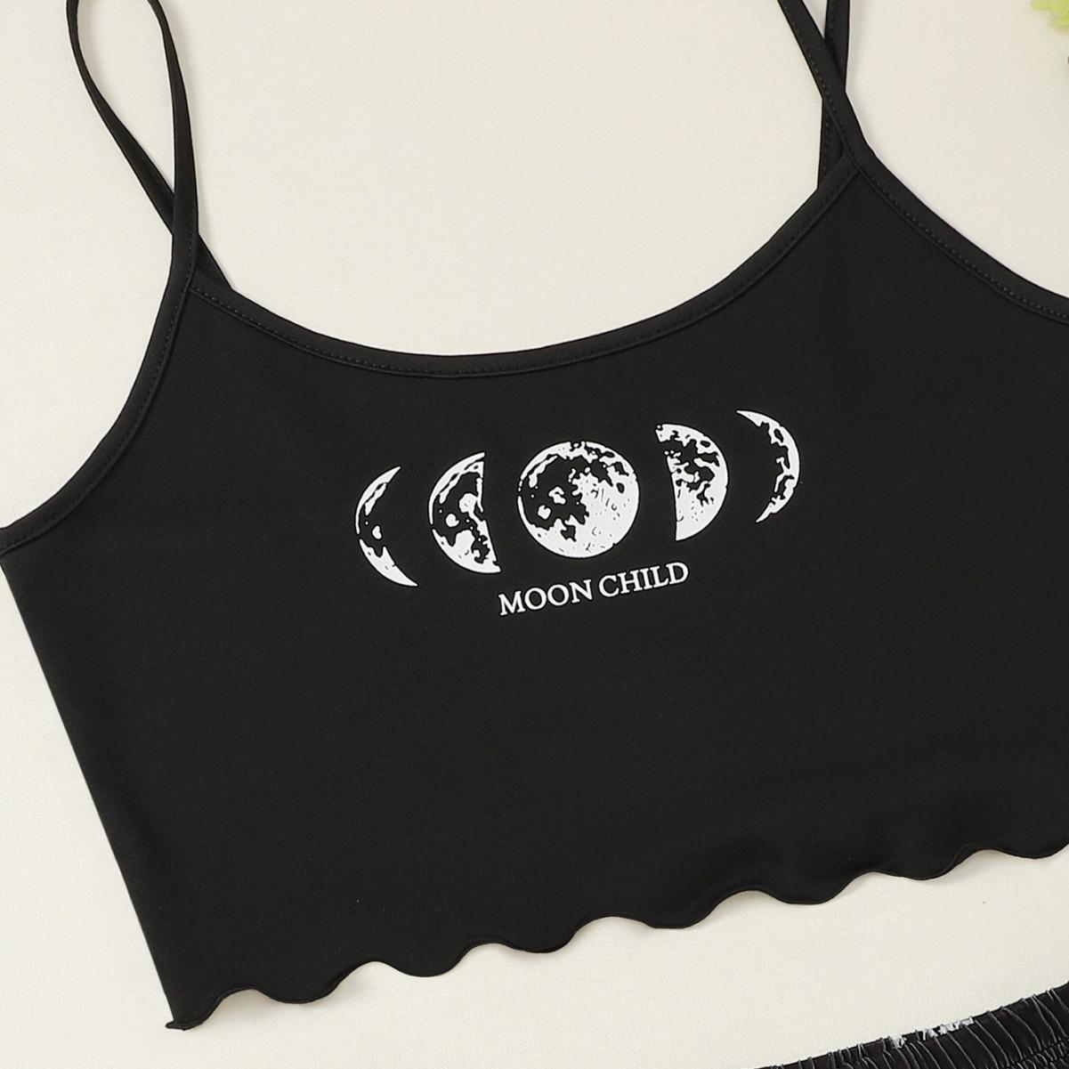 

New Lunar Eclipse, Letter Printed Suspender Top and Shorts Loungewear Set XL рожевий