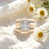 Princess Cut Cubic Zirconia Ring with 3-Layer Beige Ceramic Band, Modern Chunky CopperPlated Statement Ring, Bridal Promise Jew