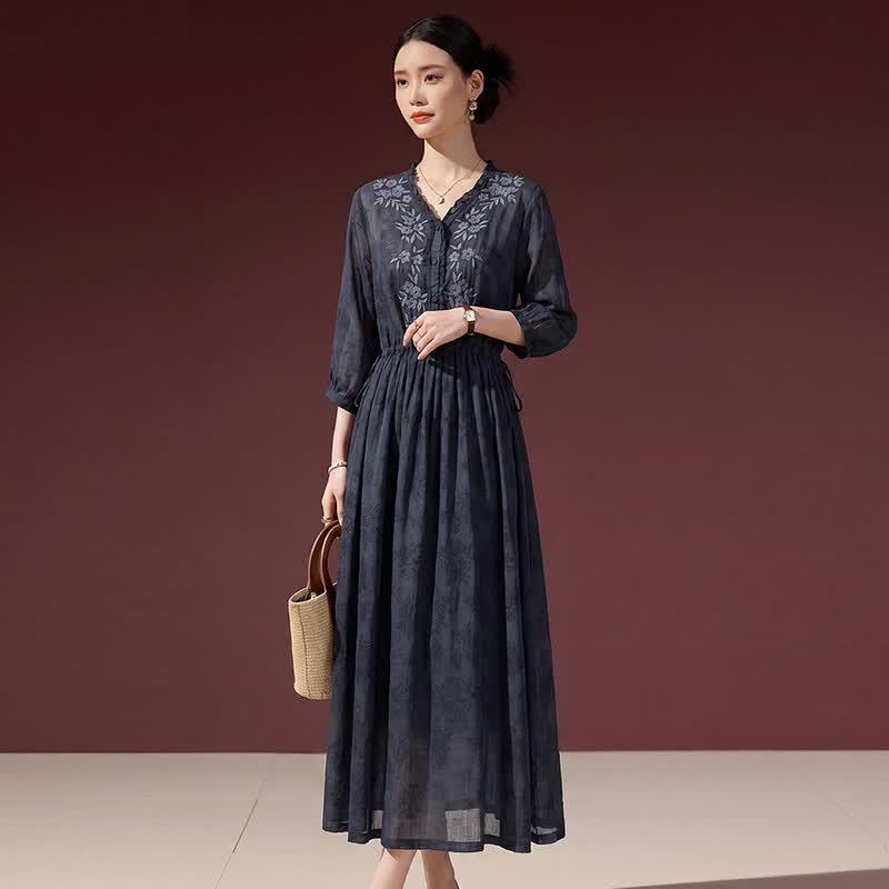 Women s New Chinese Style Printed A-Line Tea Dress One Size
