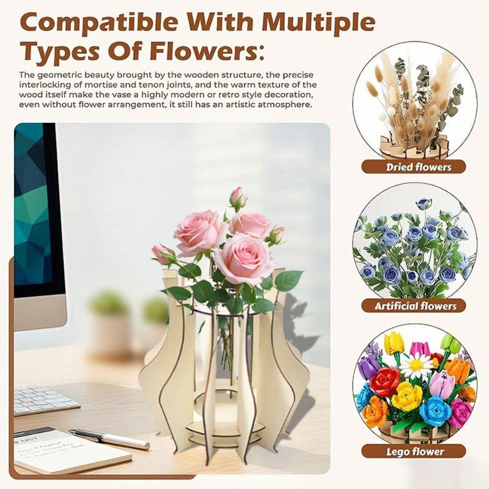 Assemble Kit Wooden Puzzle Vase 3D Wooden Vase Kit Home Decor Accessory Bouquet Vase Gift Lovers