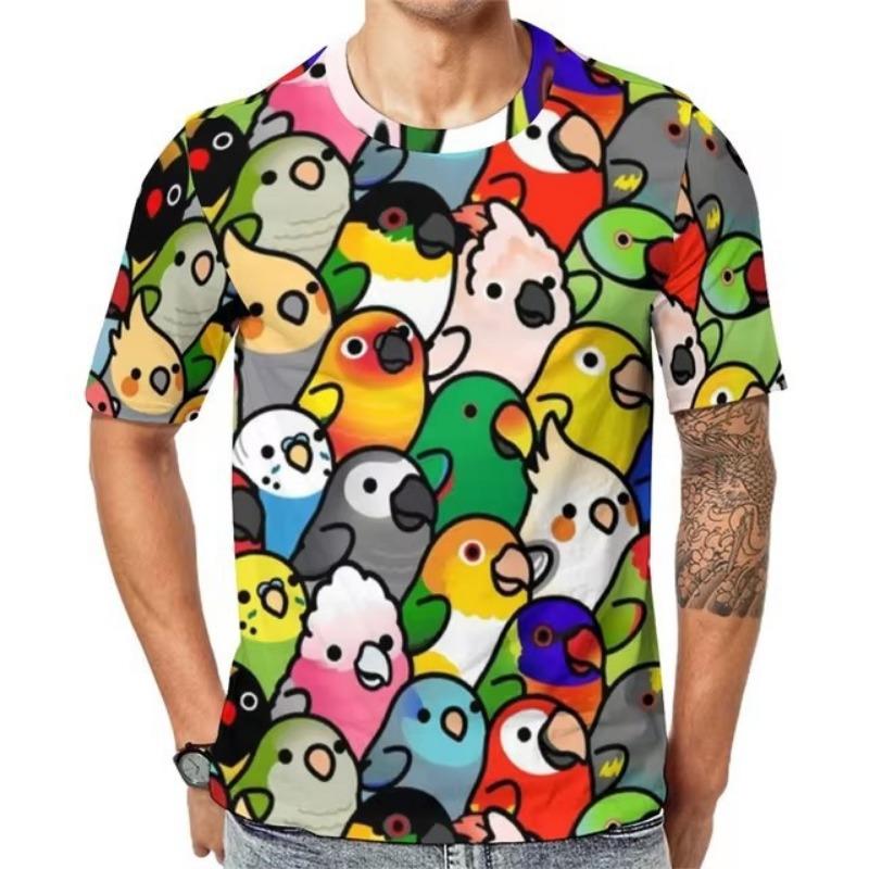 Interesting Parrot Pattern 3D Digital Printing Summer Round Neck Short Sleeved T-shirt Casual Fashion Trend Versatile Top