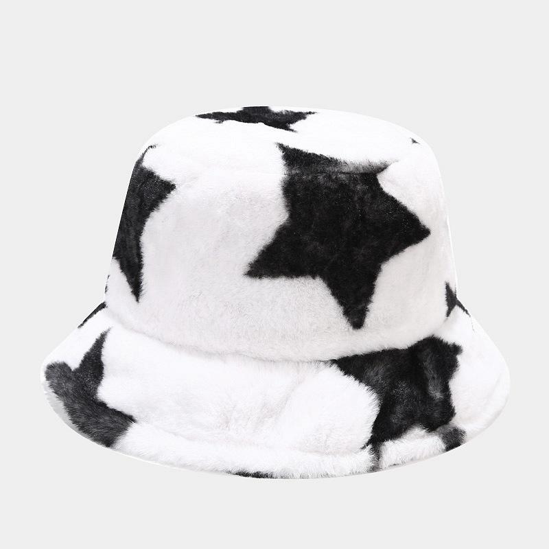 Autumn and Winter New Thickened Plush Pentagram Bucket Hat Female Internet Celebrity Fashion Trend Warm Basin Hat Casual Visor