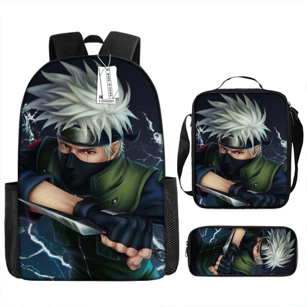 Primary school students' new Naruto cartoon schoolbag three-piece backpack large-capacity backpack