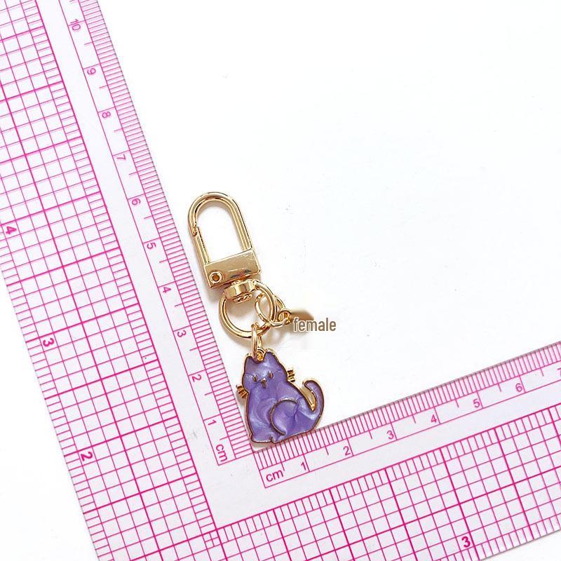 Cartoon Kitten Keychain Pendant with Pearl Shell & Mini Flower Zipper Pull Ornament