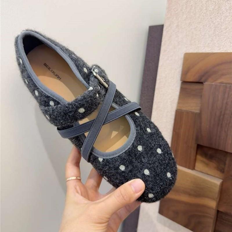 Autumn sweet wind non-slip bow ballet single shoes polka dot cross strap Mary Jane shoes