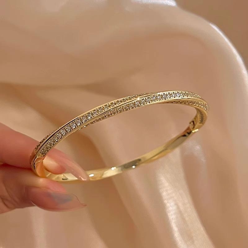 ZAKOL Luxury Spiral Zirconia Bangles For Women Girls Brides Japan Korea Metal Crystal Wristlet Zircon Wedding Festival Gifts