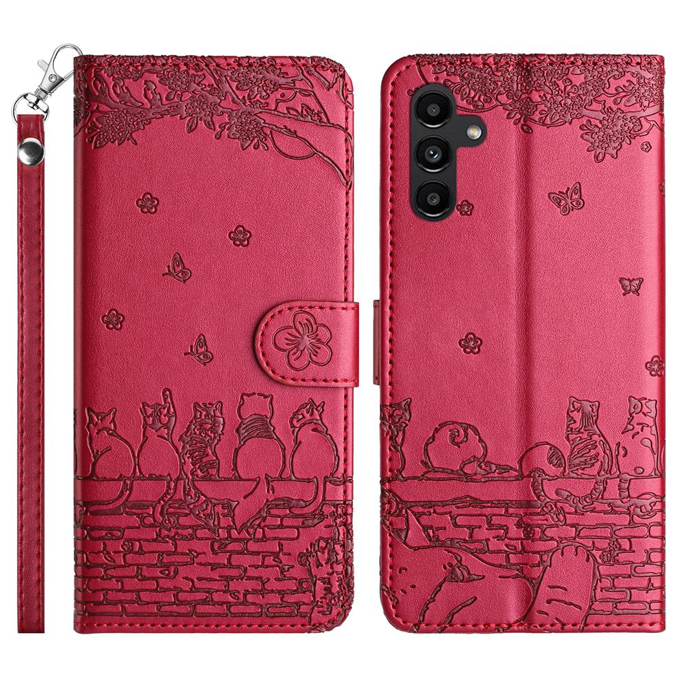 For Samsung Galaxy S25 FE Case with Wrist Strap Leather Phone Cover Wall Cats Pattern