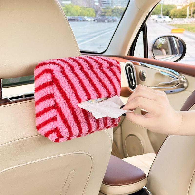 Car tissue box, high-end striped hanging paper box, plush car tissue hanging bag, tissue bag, tissue bag