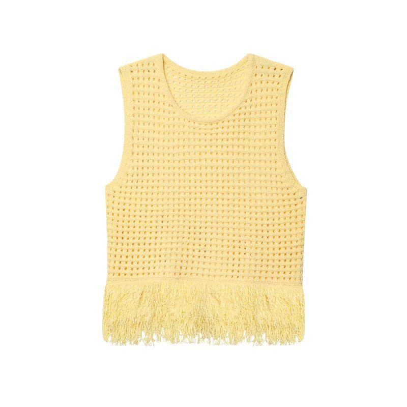 Araltay New Arrival Fashion Style Women's Clothing Fashion All-Match Minimalist Decorated Tassel Plaid Knitting Tops 4331027