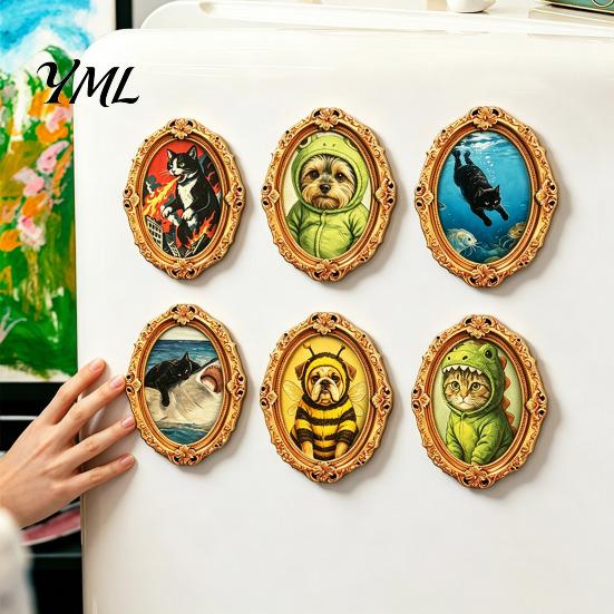 Home Decor Magnet 1/6Pcs Halloween Retro Frame Refrigerator Magnet, Wood Carved Fridge Magnetic Cabinet Whiteboard for Office Kitchen Metal