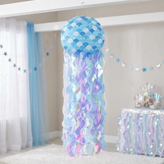 Jellyfish Lanterns Large Hanging Jellyfish Paper Lantern with Mermaid Scales for Under The Sea Baby Shower Ocean Theme Mermaid Birthday