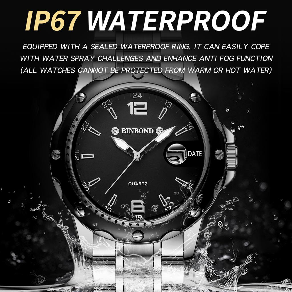 BINBOND Original Brand Accurate Auto Date Men's Watch Durable Quartz Watches For Men Luxury Luminous Waterproof Casual Reloj