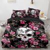 Skull Flowers Pattern Duvet Cover Set Halloween Gift Polyester Bedding Set King Queen Full Size Comforter Cover With Pillowcase