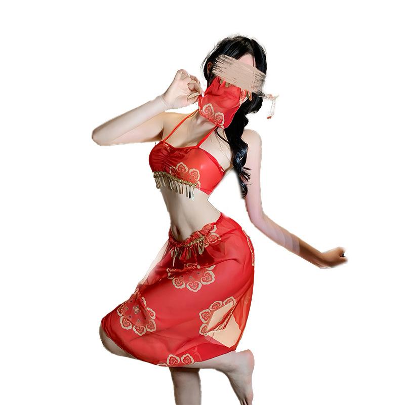 Sex underwear cheongsam high split sexy suit perspective Dunhuang ancient style uniform Wu Meiniang national style