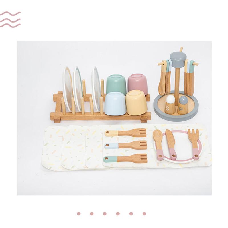 [2 Options Available] Children's Wooden Play Kitchen Set With Tableware And Knife Set - Interactive Educational Kitchen Toy