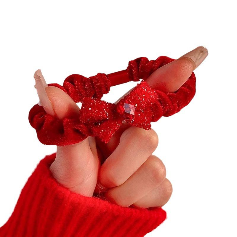 2024 Festive Red Bow Hair Tie Scrunchie for Benming Year Ponytails & Buns
