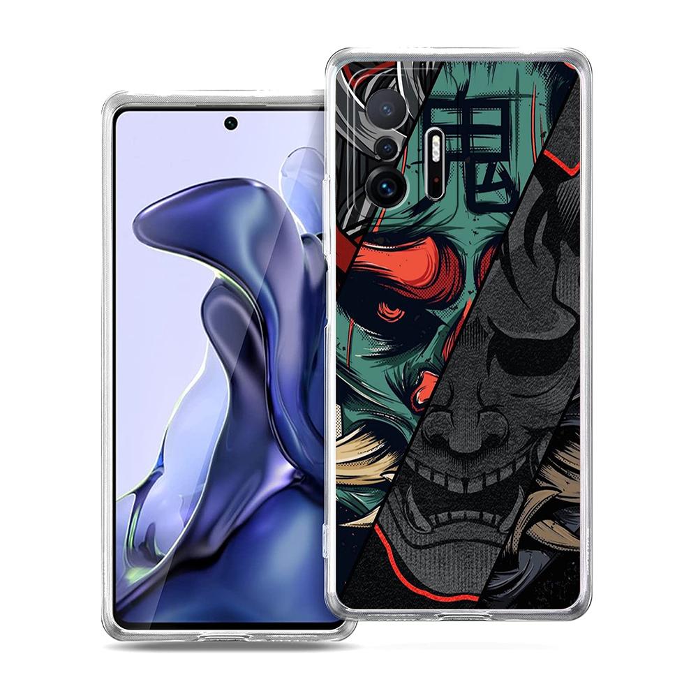 Transparent Phone Case for Xiaomi Mi 14 13 12 11 Ultra 13T 12T 11T Poco X3 NFC F3 F6 Pro Soft TPU Shell Japan Samurai Oni Mask