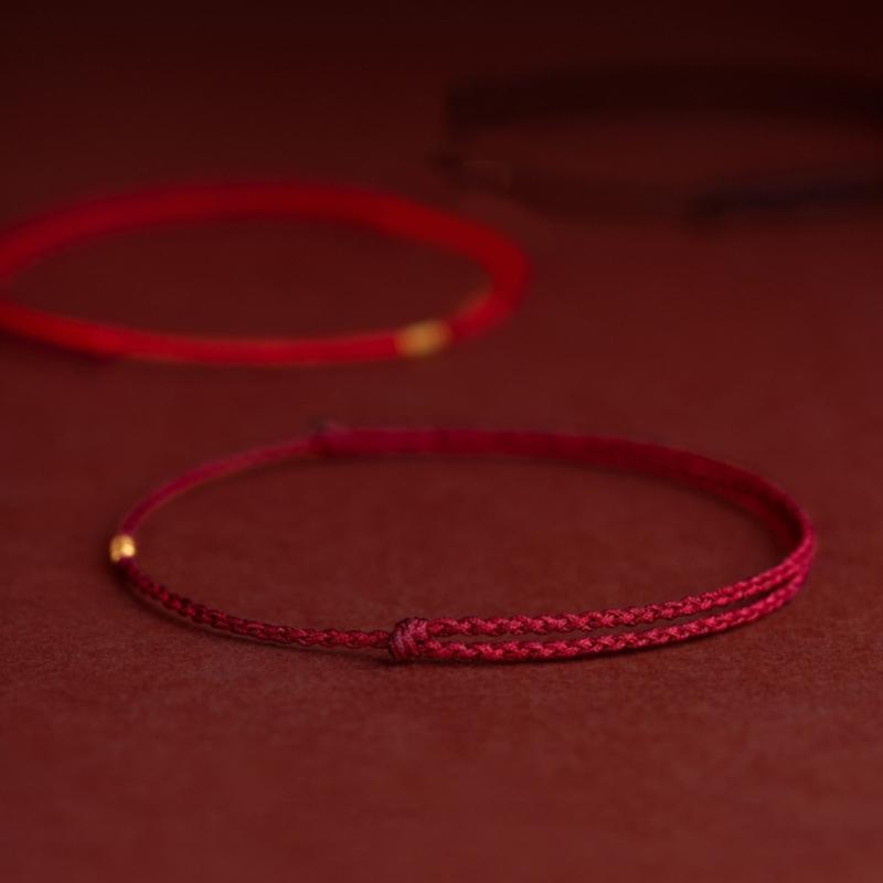 Handcraft Lucky Red Rope Bracelet with Gold Beads Adjustable Length Handchain Bracelets for Women Wrist Wrap Bracelets