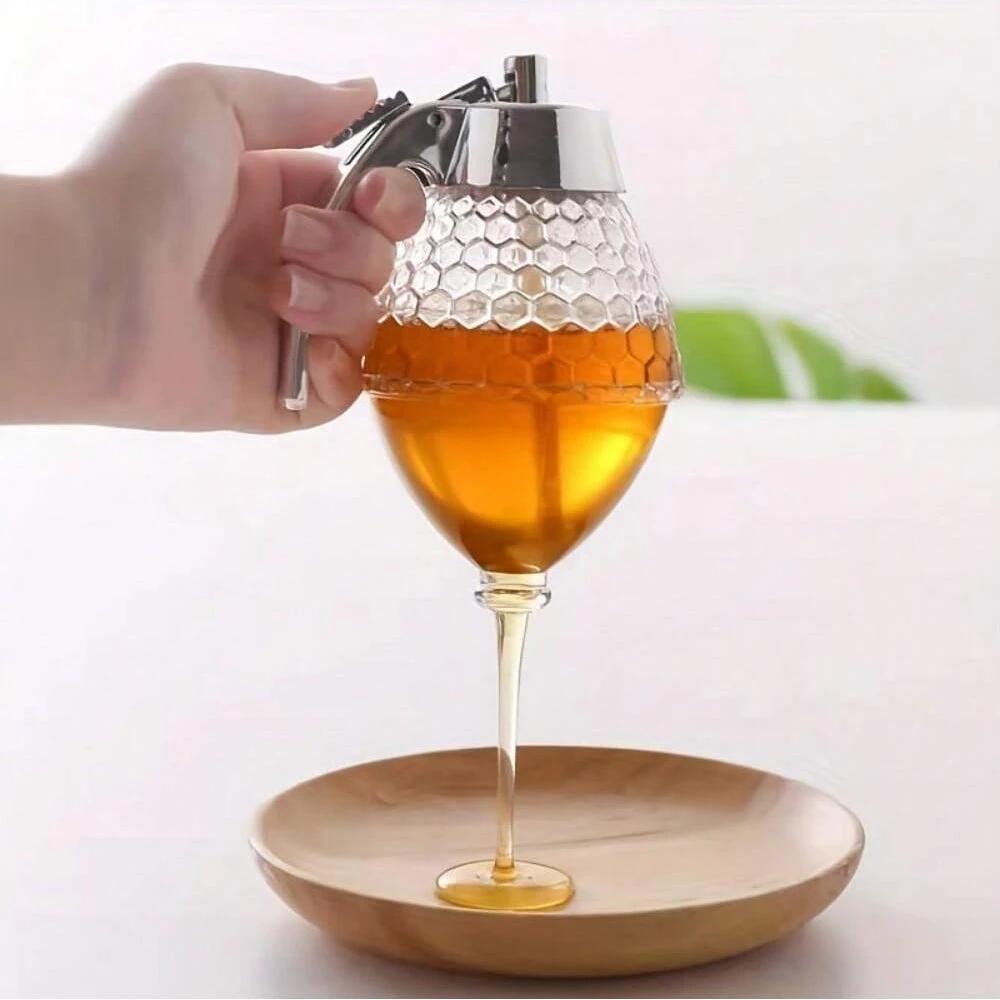 Vasetto Dispenser Sciroppo di Miele Contenitore Anti-Goccia Barattoli di Miele Vasetto Olio Tipo Push Vasetto Dispenser Miele Bottiglia Salsa Barattolo Sigillato Imbuto