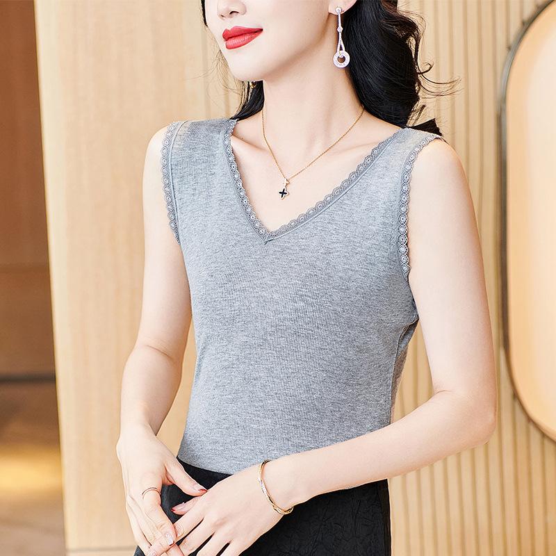 

Французский кружевной жилет с V-образным вырезом на бретелях для женщин, новая базовая рубашка с топом без рукавов, модный 3XL серый