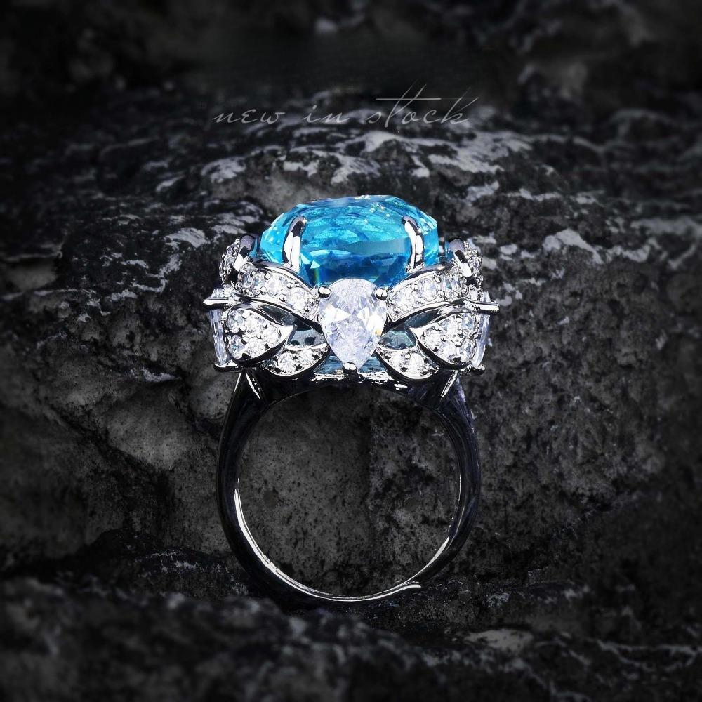 Aquamarine Topaz Pendant Large Carat Earrings Paraiaba Ring Green Diamond Jewelry Set