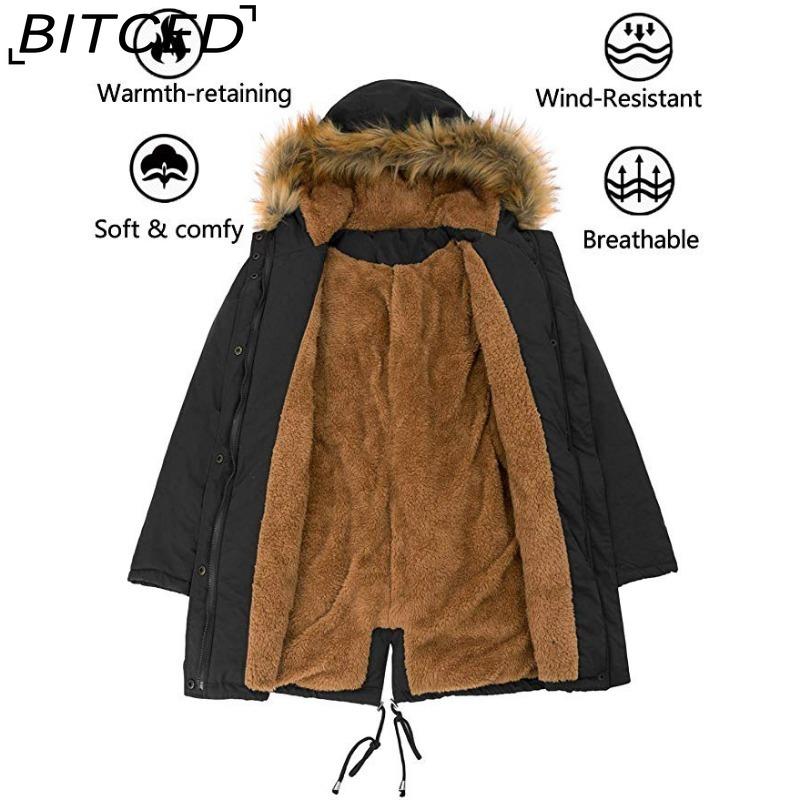 BITCED Fleece-Lined Cotton Coat with Hood and Fur Collar Winter Warmth Outerwear Plus Size Women's Cotton Jacket