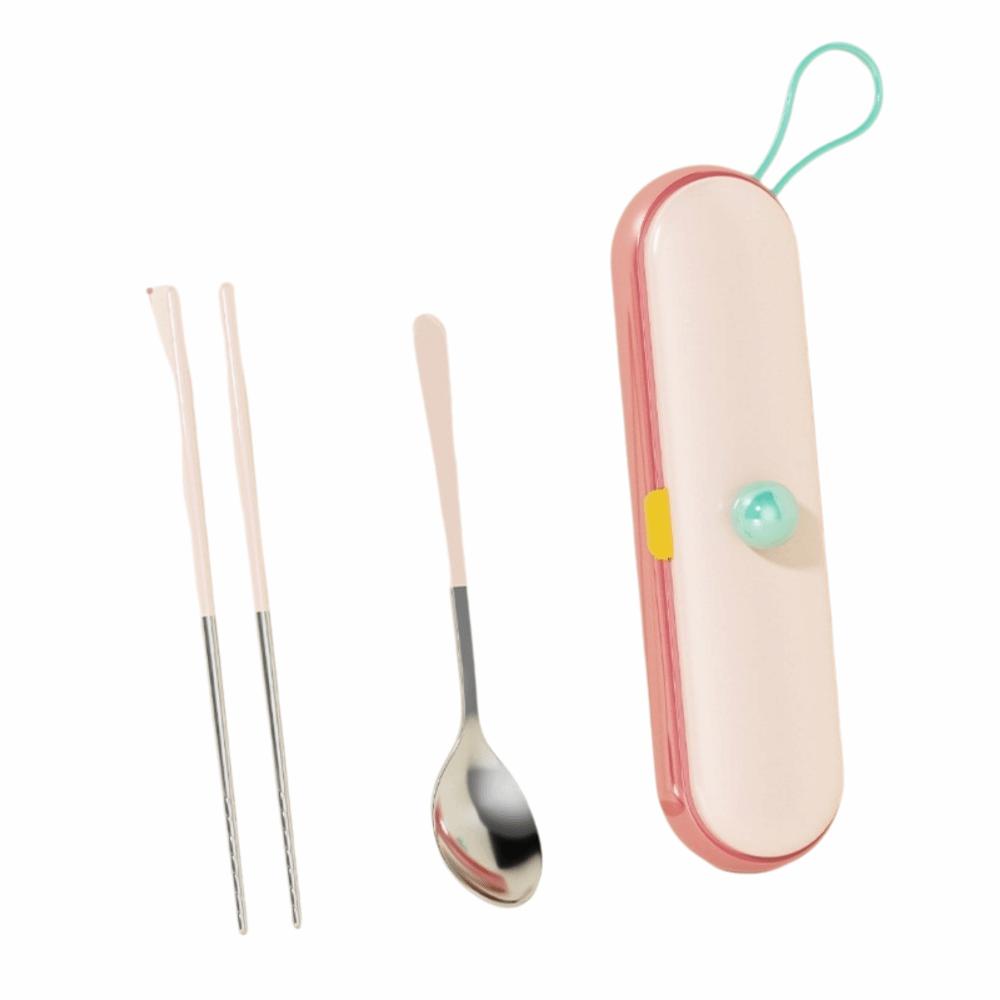 Cartoon Pattern Chopsticks Three-piece Set Stainless Steel Fork Dining Utensils Kit  Outdoor Dining