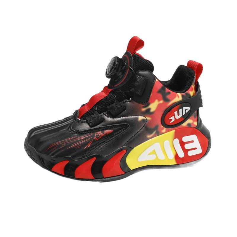 Children's basketball shoes Boys Spring and Autumn leather new white mesh button sneakers friction sound running shoes