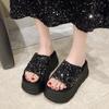 Shiny Sequin Thick Bottom Cross Slippers Women's Fashionable Outdoor Summer New Heightening Small Size Platform Sandals