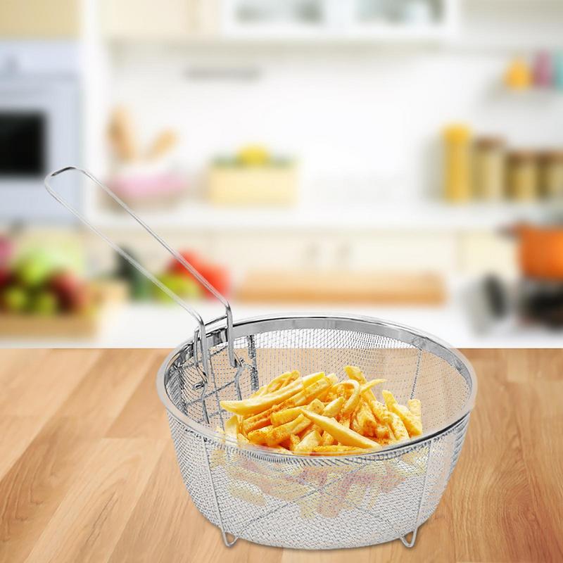 Stainless Steel Deep Fry Basket Round Wire Presentation With Detachable Handle Stainless Steel Drain Basket Fryer Skimmer