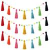 Syhood 3 Pcs Colorful Boho Tassel Garland Rainbow Pom Pom Each 50'' Colorful Tassel Garland Classroom Decoration Boho Banner for Kid Nursery Wall