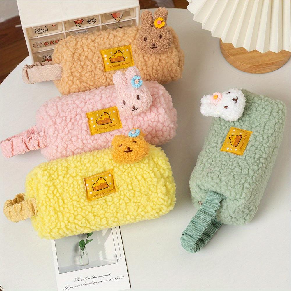 Quilted Pencil Pouch Plush Pencil Case Fluffy Pen Bag Gadget Pouch Box Makeup Cosmetic Bag