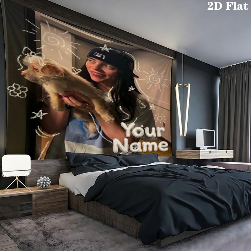 Arazzo da Parete con Nome Personalizzato Billie Eilish Appeso Estetico alla Parete Coperta in Tessuto Stampato Arazzi Decorativi per Camera da Letto Soggiorno Decorazioni per la Casa