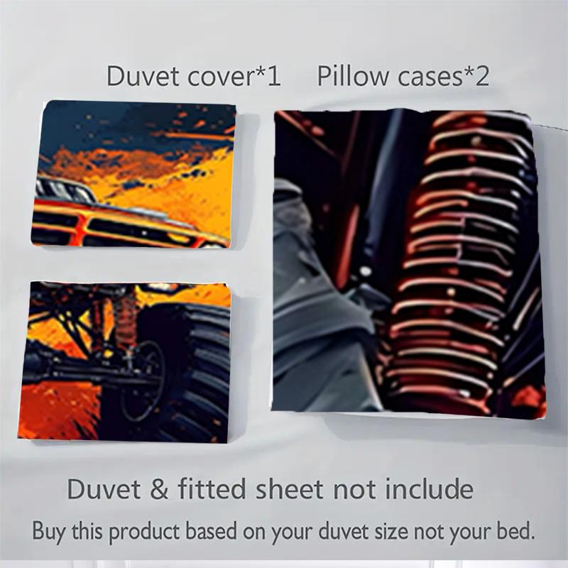 3pcs Monster Truck Home Decor Bedding Set-Universal Three-Piece Suit for Bedroom, Guest Room, Living Room, Hotel-Perfect Gift for Fans, Trav