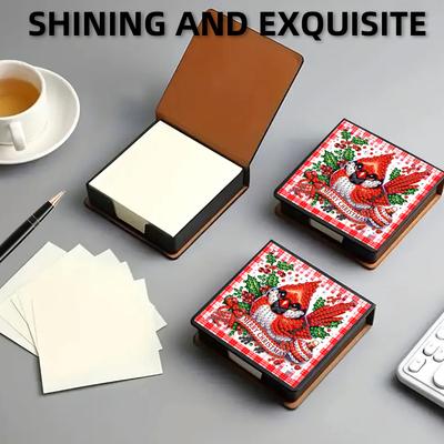 DIY Rhinestones Leather Gem Art Sticky Note Holder with 160 Sheets Paper Diamond Art Note Box Mosaic Kit for Desktop Decoration