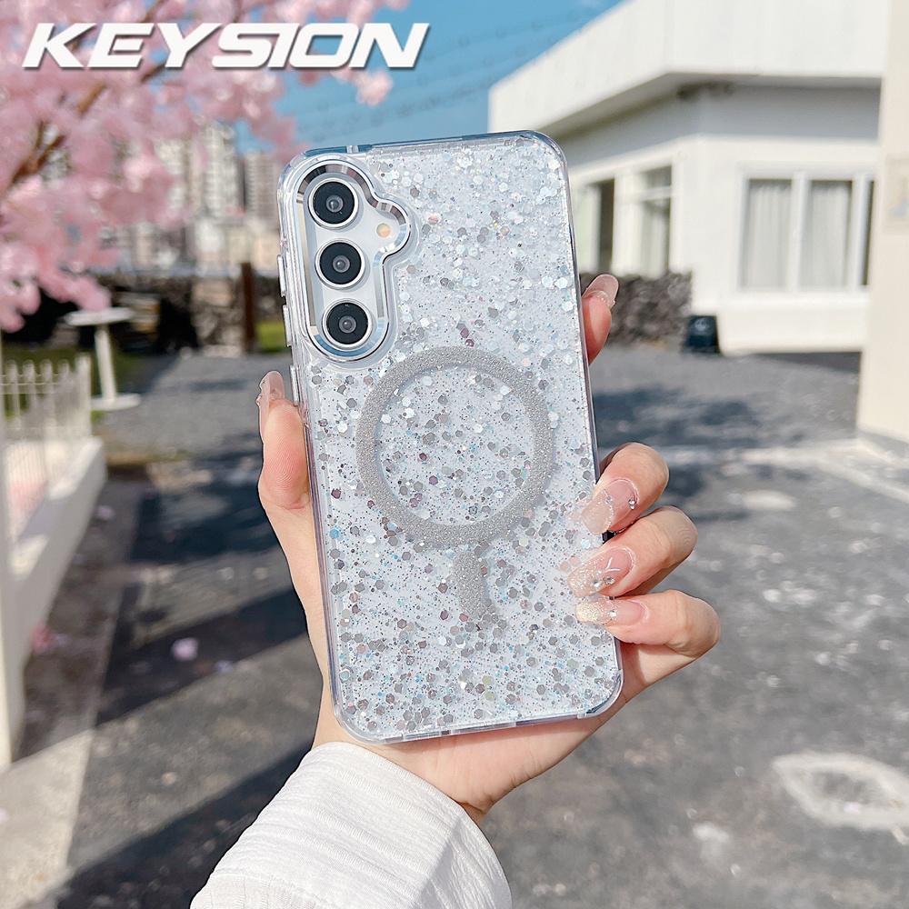 KEYSION Luxuxy Glitter Magnetic Phone Case for MagSafe for Samsung A55 5G A35 A25 5G TPU+PC Shockproof Cover for Galaxy A15 4G 5G