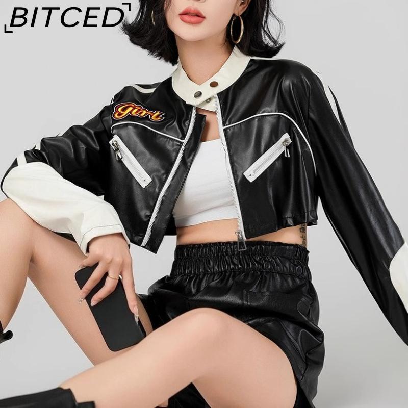 

BITCED Зимняя уличная байкерская куртка - Женская кожаная куртка контрастного цвета укороченной длины, стильная и универсальная XL