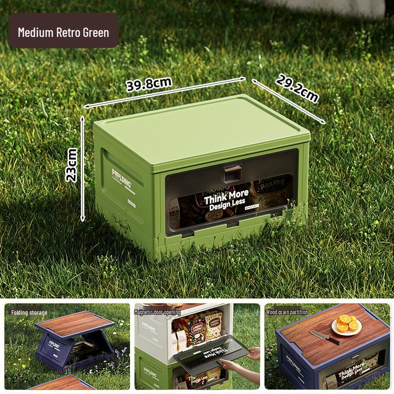 Extra Large Outdoor Storage Box: Side-Opening, Wood Lid, Foldable Camping & Car Trunk Organizer