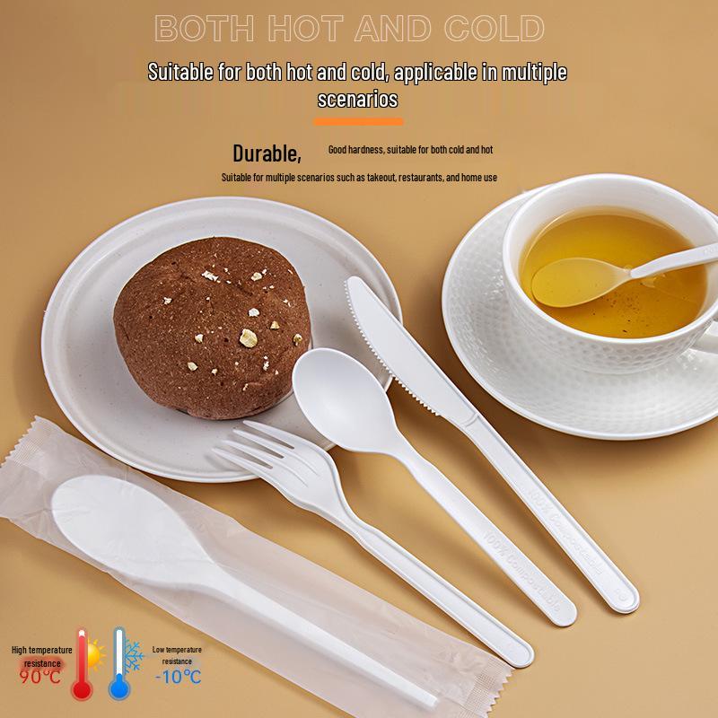 Disposable Biodegradable PLA Cutlery Set: Knife, Fork, Spoon with Long Handle and Thick Design