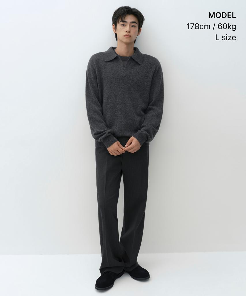 MUSINSA STANDARD [Victoria Wool] Slit Neck Collared Knit [Medium Grey]