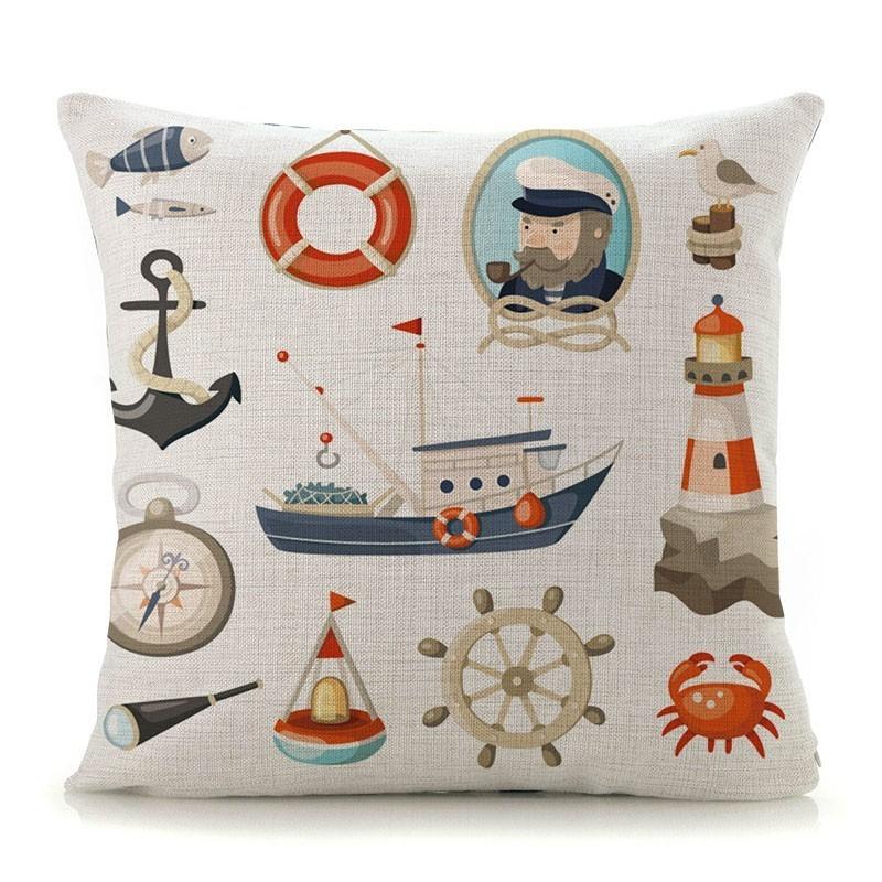 Mediterranean Lighthouse Ocean Sailing Print Home Decorative Cushion Cover Cotton Linen Pillow Case For Sofa Bed Chair 45X45Cm