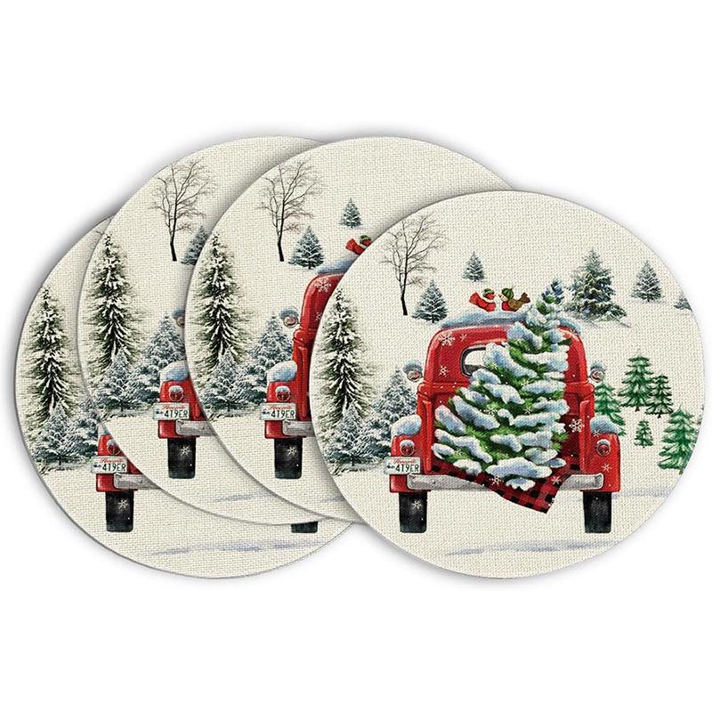 Festive Style Christmas Round Placemats - 4-Piece Set for Holiday Table Decor