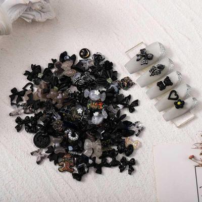 50pcs Mixed Nail Accessories Diamond White Black Aurora Bow Camellia 3D Nail Art Decorations