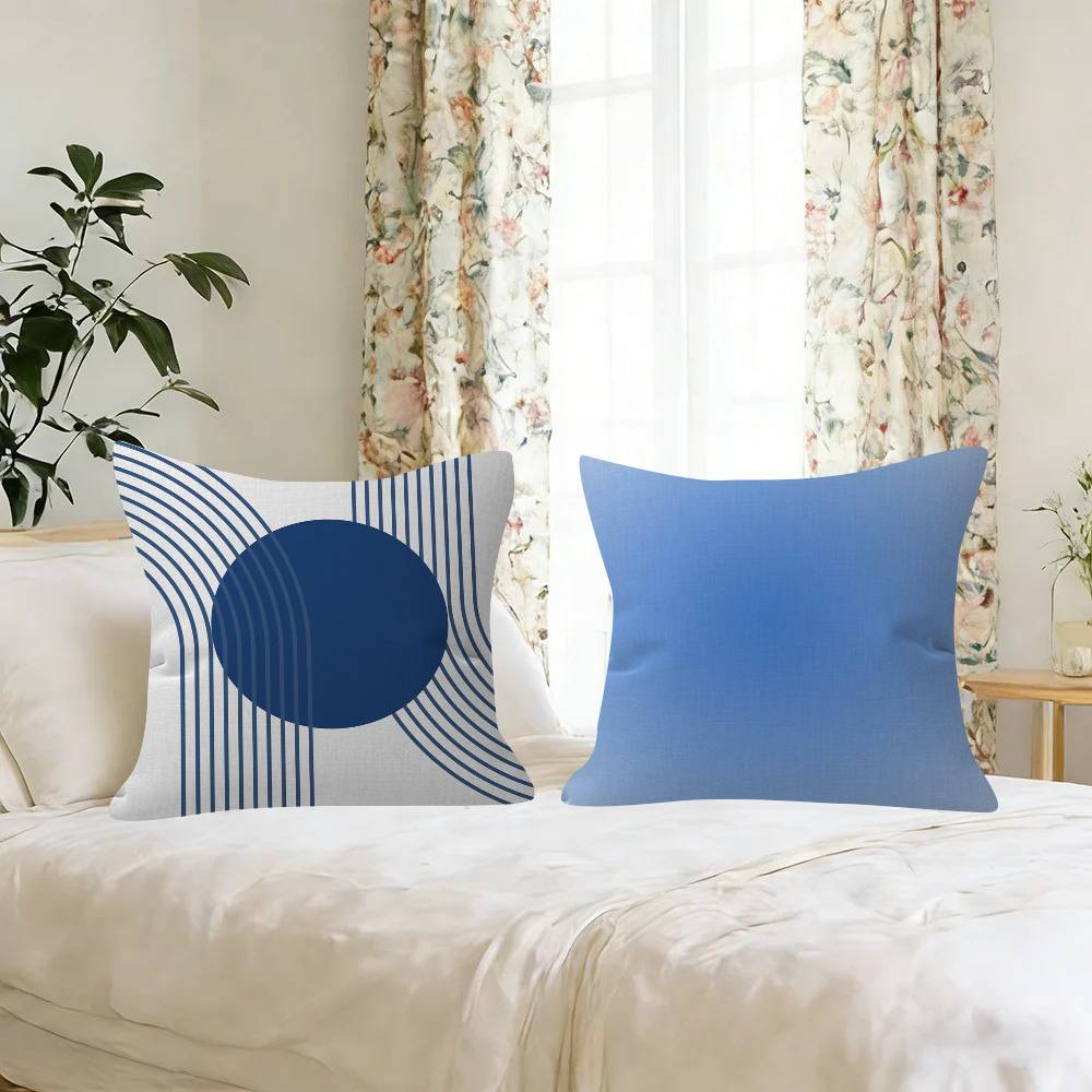 Beauty Blue Geometric Cushion Cover Inches Farmhouse Decor Home Throw Pillow Covers For Couch Decorations
