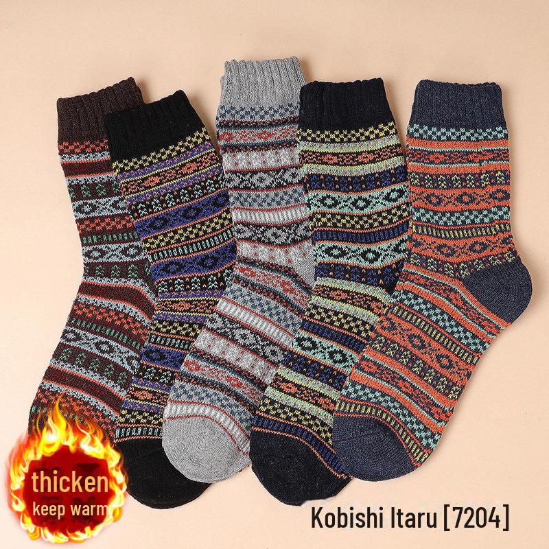 

5 пар мужских ретро вязаных толстых носков средней длины - Теплые осенне-зимние в японском стиле для мужчин среднего и пожилого возраста EUR38-43