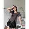 Irregular Square Collar Short-sleeved T-shirt for Women In Summer New Style for Flesh Covering and Short Shoulder Top