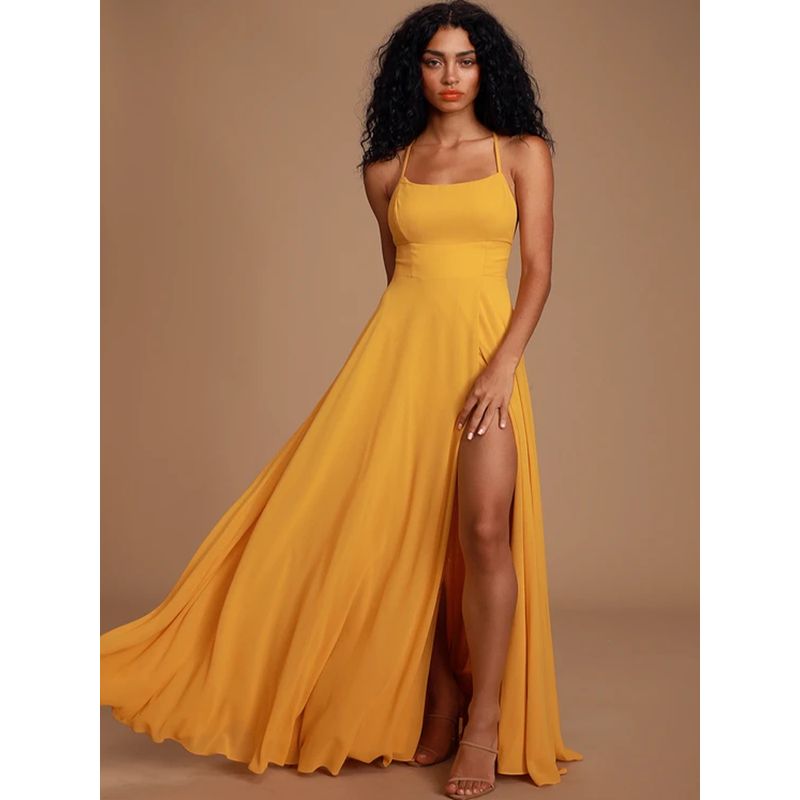 Export New Arrival Lu Socialite Date Elegant Graceful Slimming Slit Chiffon Dress Sling Mop Dress for Women