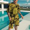 Summer Quick Drying Men's Sports Set 2-Piece 3D Printing Gold Line Black Set European Luxury Style Men's T-shirt+Beach Pants